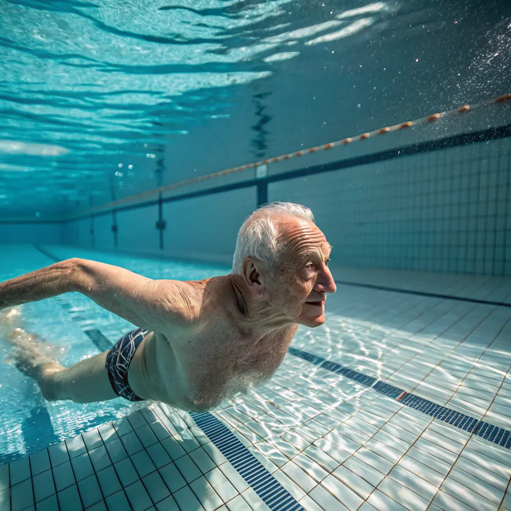 Elderly man in a swimming pool