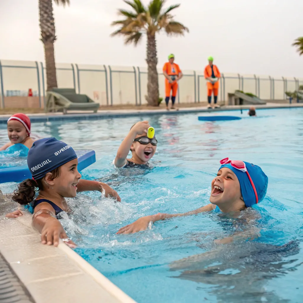 Children enjoying swimming lessons